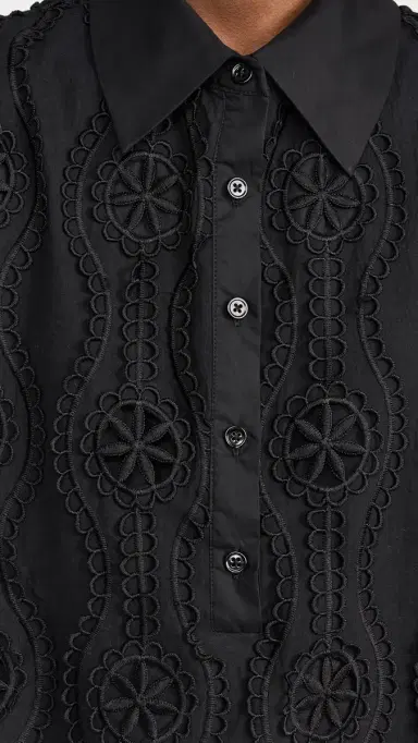English Factory callop Embroidered Cotton Mini Shirt Dress Black | Thumbnail 6 English Factory callop Embroidered Cotton Mini Shirt Dress Black | Thumbnail 6