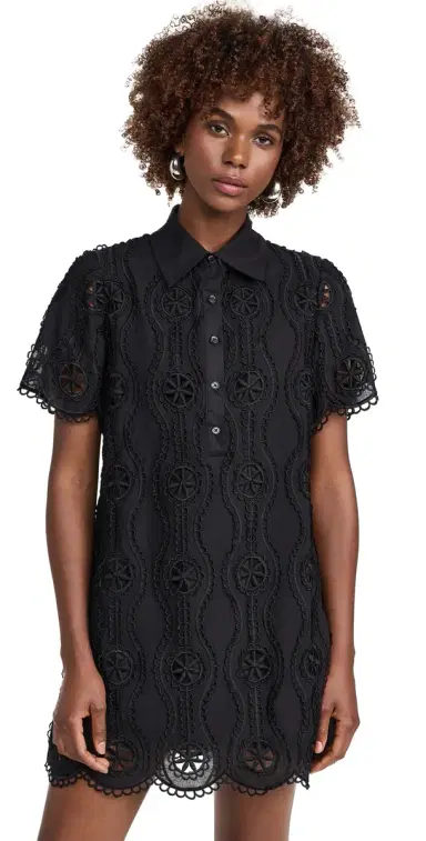 English Factory callop Embroidered Cotton Mini Shirt Dress Black | Thumbnail 1 English Factory callop Embroidered Cotton Mini Shirt Dress Black | Thumbnail 1