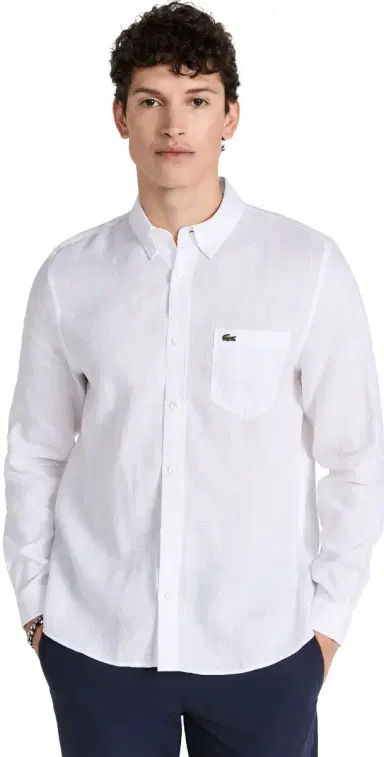 Lacoste Regular Fit Linen Casual Button Down hirt White | Thumbnail 1 Lacoste Regular Fit Linen Casual Button Down hirt White | Thumbnail 1