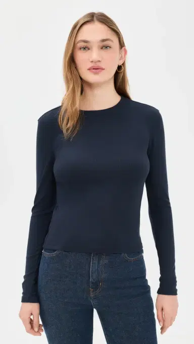 Frame The Long Sleeve Rib Crew Tee Navy XS | Thumbnail 2 Frame The Long Sleeve Rib Crew Tee Navy XS | Thumbnail 2