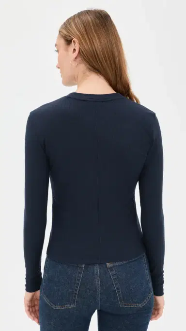 Frame The Long Sleeve Rib Crew Tee Navy XS | Thumbnail 3 Frame The Long Sleeve Rib Crew Tee Navy XS | Thumbnail 3