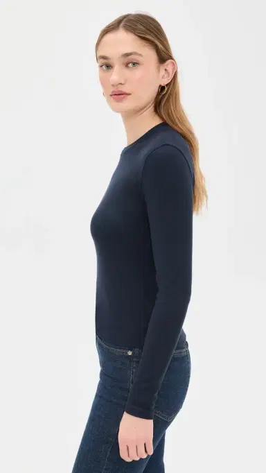 Frame The Long Sleeve Rib Crew Tee Navy XS | Thumbnail 4 Frame The Long Sleeve Rib Crew Tee Navy XS | Thumbnail 4