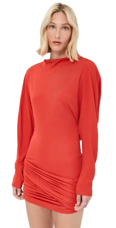 Christopher Esber Luna Draped Jersey Mini Dress Tangerine | Thumbnail 1 Christopher Esber Luna Draped Jersey Mini Dress Tangerine | Thumbnail 1