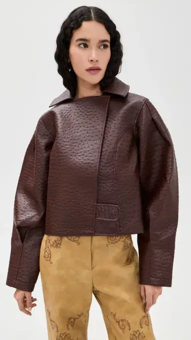 Yellow the Label Oliver Faux Ostrich Leather Jacket ahogany | Thumbnail 2 Yellow the Label Oliver Faux Ostrich Leather Jacket ahogany | Thumbnail 2