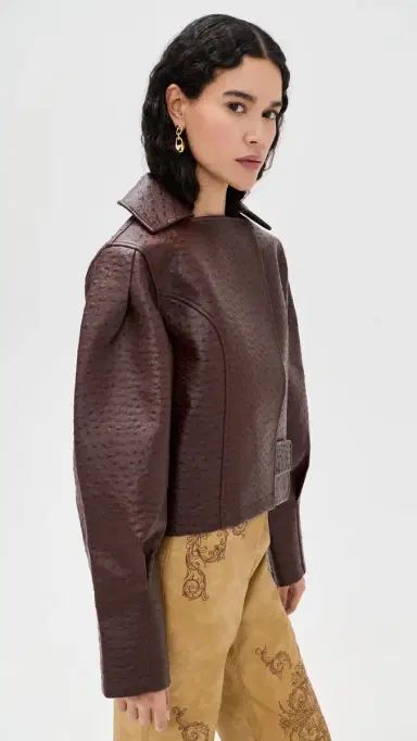 Yellow the Label Oliver Faux Ostrich Leather Jacket ahogany | Thumbnail 4 Yellow the Label Oliver Faux Ostrich Leather Jacket ahogany | Thumbnail 4