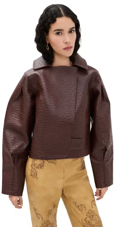 Yellow the Label Oliver Faux Ostrich Leather Jacket ahogany | Thumbnail 1 Yellow the Label Oliver Faux Ostrich Leather Jacket ahogany | Thumbnail 1