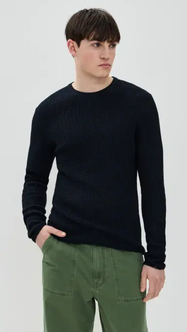 Billy Reid Mini Waffle Crew Sweater Midnight | Thumbnail 2 Billy Reid Mini Waffle Crew Sweater Midnight | Thumbnail 2
