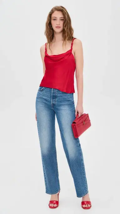 ALICE + OLIVIA Monique Twist trap Cowl Neck Tank Chili Pepper | Thumbnail 5 ALICE + OLIVIA Monique Twist trap Cowl Neck Tank Chili Pepper | Thumbnail 5