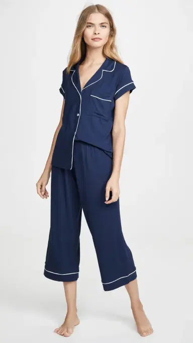 Eberjey Gisele Short Sleeve Crop Pajama et Navy/ | Thumbnail 2 Eberjey Gisele Short Sleeve Crop Pajama et Navy/ | Thumbnail 2