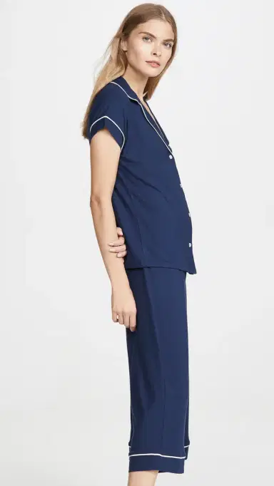 Eberjey Gisele Short Sleeve Crop Pajama et Navy/ | Thumbnail 4 Eberjey Gisele Short Sleeve Crop Pajama et Navy/ | Thumbnail 4