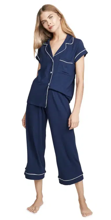 Eberjey Gisele Short Sleeve Crop Pajama et Navy/ | Thumbnail 1 Eberjey Gisele Short Sleeve Crop Pajama et Navy/ | Thumbnail 1
