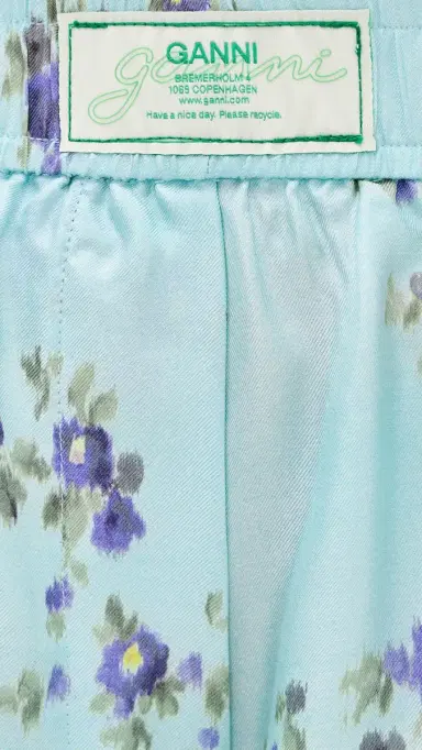 GANNI Printed Silk Twill Elasticated Shorts Iced Aqua | Thumbnail 6 GANNI Printed Silk Twill Elasticated Shorts Iced Aqua | Thumbnail 6