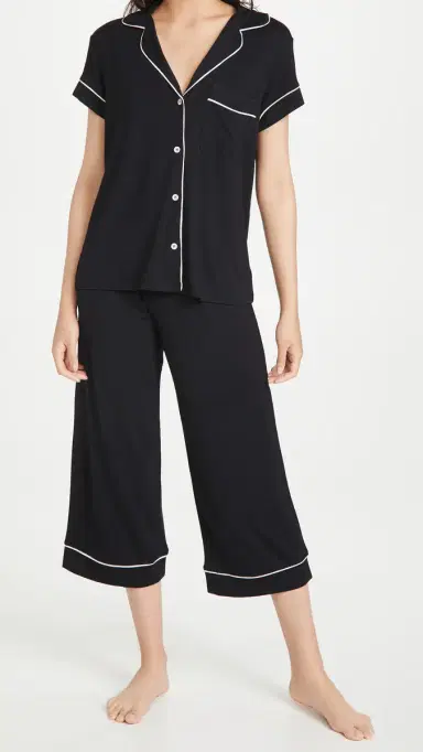 Eberjey Gisele Short Sleeve Crop Pajama et Black/orbet Pink | Thumbnail 2 Eberjey Gisele Short Sleeve Crop Pajama et Black/orbet Pink | Thumbnail 2
