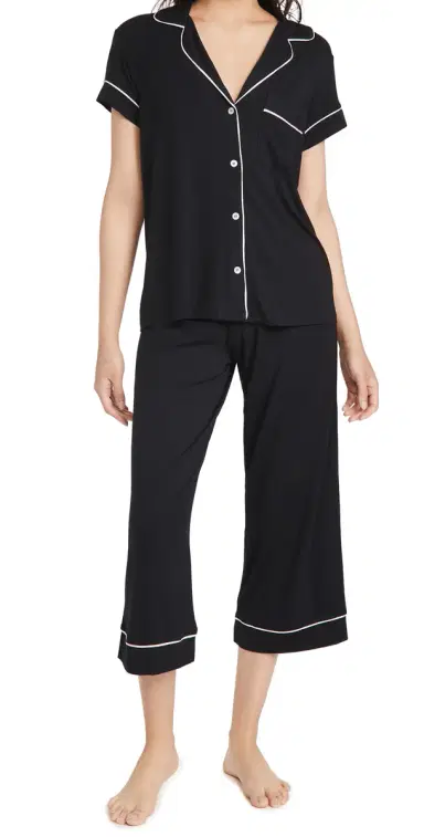 Eberjey Gisele Short Sleeve Crop Pajama et Black/orbet Pink | Thumbnail 1 Eberjey Gisele Short Sleeve Crop Pajama et Black/orbet Pink | Thumbnail 1