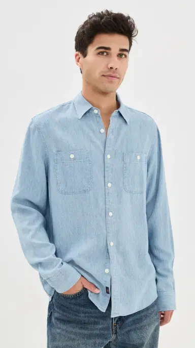 Faherty Tried and True Chambray Workshirt Vintage Indigo L | Thumbnail 2 Faherty Tried and True Chambray Workshirt Vintage Indigo L | Thumbnail 2