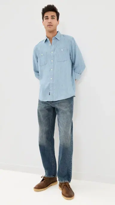 Faherty Tried and True Chambray Workshirt Vintage Indigo L | Thumbnail 5 Faherty Tried and True Chambray Workshirt Vintage Indigo L | Thumbnail 5