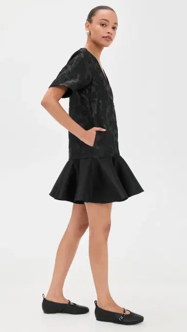 GANNI Satin Cloque Mini V Neck Dress Black | Thumbnail 4 GANNI Satin Cloque Mini V Neck Dress Black | Thumbnail 4