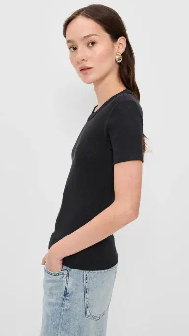 rag & bone The Essential Rib Short Sleeve Crew Tee Black | Thumbnail 4 rag & bone The Essential Rib Short Sleeve Crew Tee Black | Thumbnail 4