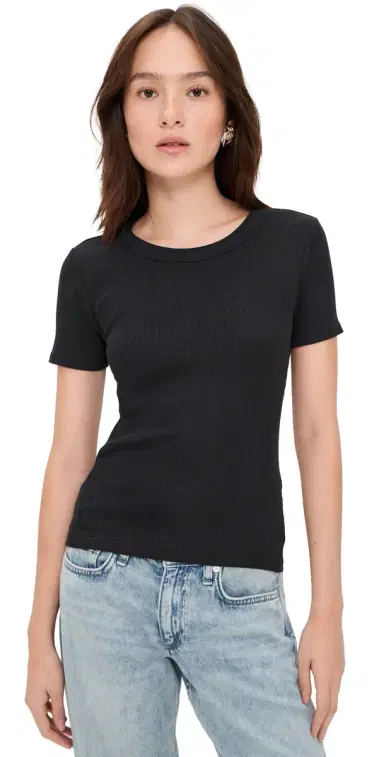 rag & bone The Essential Rib Short Sleeve Crew Tee Black | Thumbnail 1 rag & bone The Essential Rib Short Sleeve Crew Tee Black | Thumbnail 1