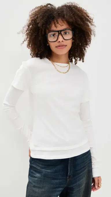 EB Denim Rory ayered ong Sleeve White | Thumbnail 2 EB Denim Rory ayered ong Sleeve White | Thumbnail 2