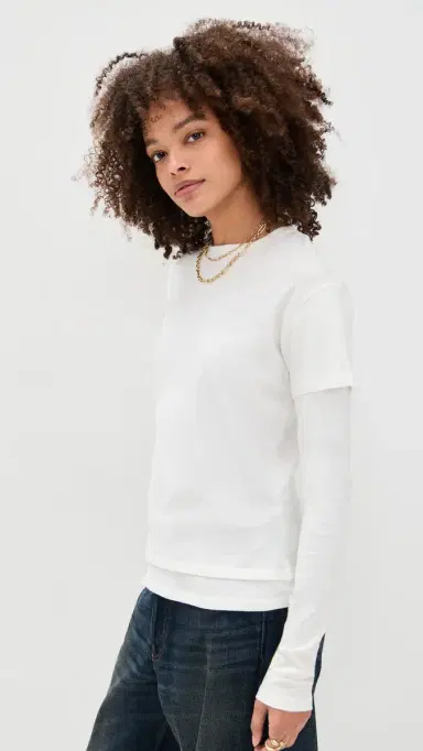 EB Denim Rory ayered ong Sleeve White | Thumbnail 4 EB Denim Rory ayered ong Sleeve White | Thumbnail 4