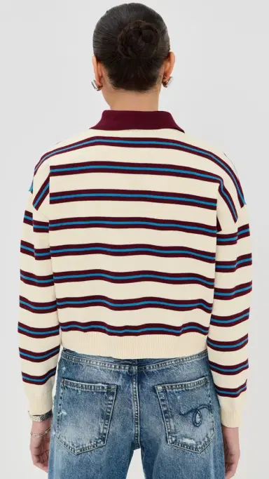 LE BOP Zadie Crop Polo Burgundy Stripe | Thumbnail 3 LE BOP Zadie Crop Polo Burgundy Stripe | Thumbnail 3