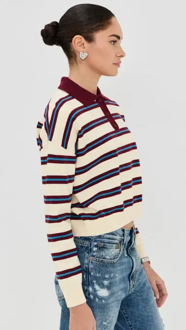 LE BOP Zadie Crop Polo Burgundy Stripe | Thumbnail 4 LE BOP Zadie Crop Polo Burgundy Stripe | Thumbnail 4