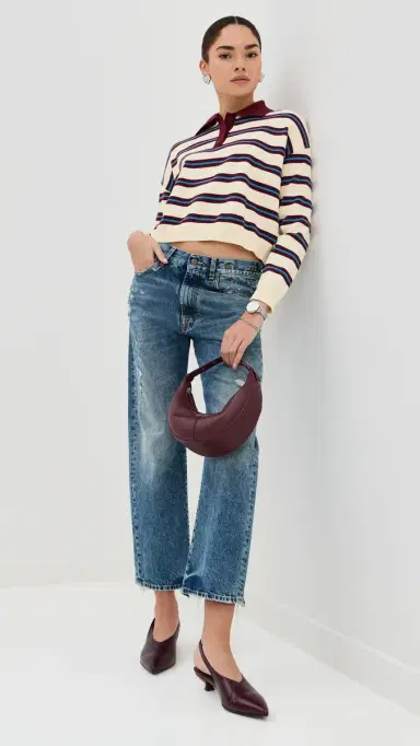 LE BOP Zadie Crop Polo Burgundy Stripe | Thumbnail 5 LE BOP Zadie Crop Polo Burgundy Stripe | Thumbnail 5