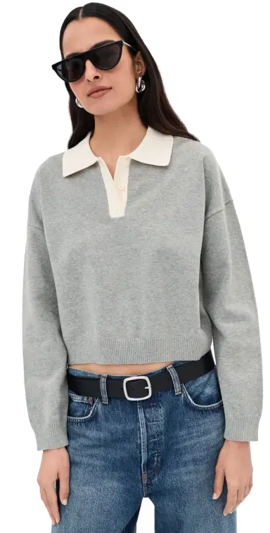 LE BOP Zadie Cropped Polo Heather Grey L | Thumbnail 1 LE BOP Zadie Cropped Polo Heather Grey L | Thumbnail 1