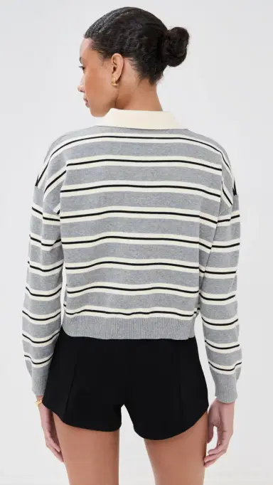 LE BOP Zadie Cropped Polo Heather Grey Stripe M | Thumbnail 3 LE BOP Zadie Cropped Polo Heather Grey Stripe M | Thumbnail 3