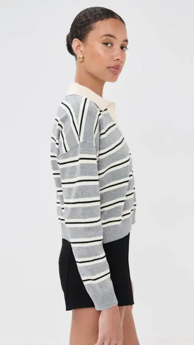 LE BOP Zadie Cropped Polo Heather Grey Stripe M | Thumbnail 4 LE BOP Zadie Cropped Polo Heather Grey Stripe M | Thumbnail 4