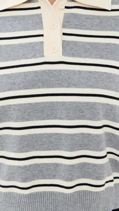 LE BOP Zadie Cropped Polo Heather Grey Stripe M | Thumbnail 6 LE BOP Zadie Cropped Polo Heather Grey Stripe M | Thumbnail 6