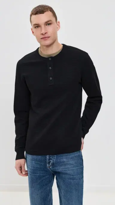 Reigning Champ Lightweight Waffle Standard Henley Black | Thumbnail 2 Reigning Champ Lightweight Waffle Standard Henley Black | Thumbnail 2