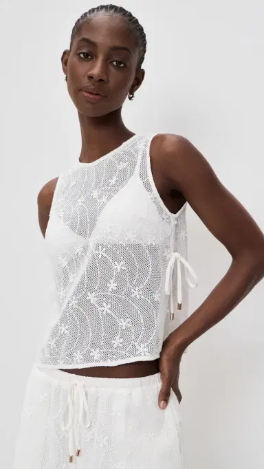 MINKPINK Sundara Tie Side Lace Coverup Top White | Thumbnail 2 MINKPINK Sundara Tie Side Lace Coverup Top White | Thumbnail 2