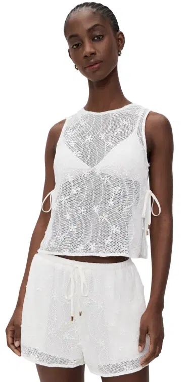 MINKPINK Sundara Tie Side Lace Coverup Top White | Thumbnail 1 MINKPINK Sundara Tie Side Lace Coverup Top White | Thumbnail 1
