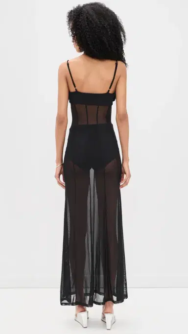 Runaway the Label Sheer Flower Trim Maxi Dress Black | Thumbnail 3 Runaway the Label Sheer Flower Trim Maxi Dress Black | Thumbnail 3