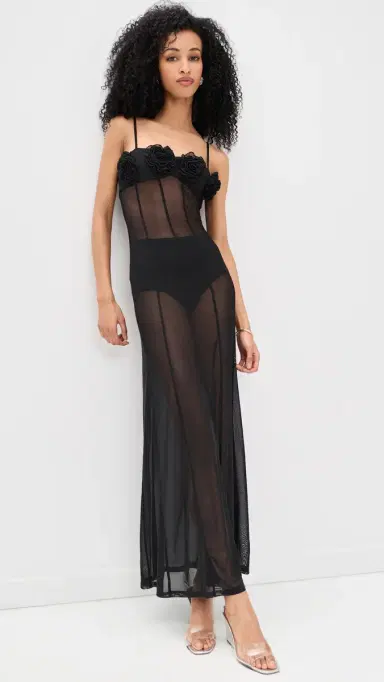 Runaway the Label Sheer Flower Trim Maxi Dress Black | Thumbnail 5 Runaway the Label Sheer Flower Trim Maxi Dress Black | Thumbnail 5