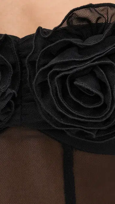 Runaway the Label Sheer Flower Trim Maxi Dress Black | Thumbnail 6 Runaway the Label Sheer Flower Trim Maxi Dress Black | Thumbnail 6