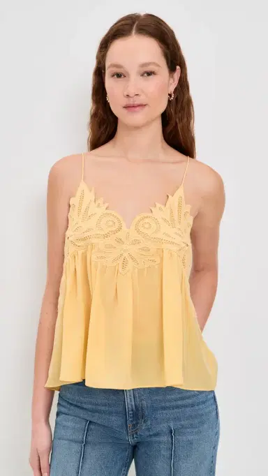 Ulla Johnson Rosie Lace Applique Silk Tank Top Dandelion | Thumbnail 2 Ulla Johnson Rosie Lace Applique Silk Tank Top Dandelion | Thumbnail 2