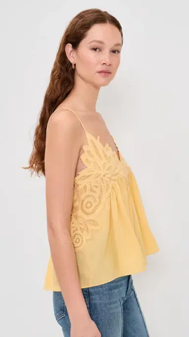 Ulla Johnson Rosie Lace Applique Silk Tank Top Dandelion | Thumbnail 4 Ulla Johnson Rosie Lace Applique Silk Tank Top Dandelion | Thumbnail 4