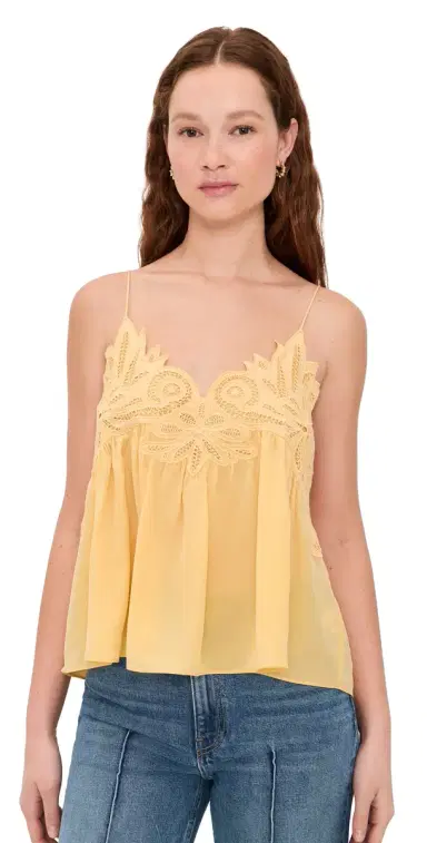 Ulla Johnson Rosie Lace Applique Silk Tank Top Dandelion | Thumbnail 1 Ulla Johnson Rosie Lace Applique Silk Tank Top Dandelion | Thumbnail 1
