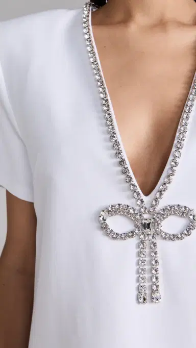 AREA Crystal Bow V Neck T-Shirt Dress White | Thumbnail 6 AREA Crystal Bow V Neck T-Shirt Dress White | Thumbnail 6