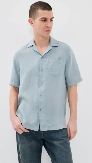 Frescobol Carioca Angelo GD Linen Short Sleeve Shirt Coastal Blue | Thumbnail 2 Frescobol Carioca Angelo GD Linen Short Sleeve Shirt Coastal Blue | Thumbnail 2
