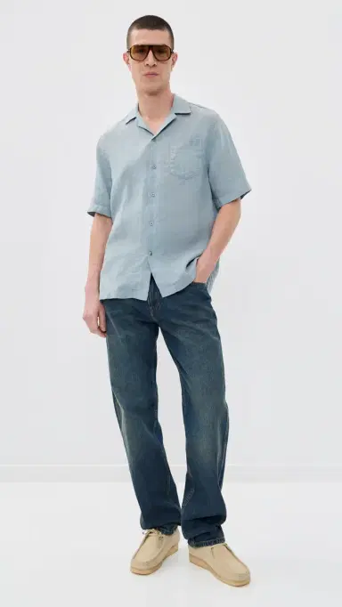 Frescobol Carioca Angelo GD Linen Short Sleeve Shirt Coastal Blue | Thumbnail 5 Frescobol Carioca Angelo GD Linen Short Sleeve Shirt Coastal Blue | Thumbnail 5