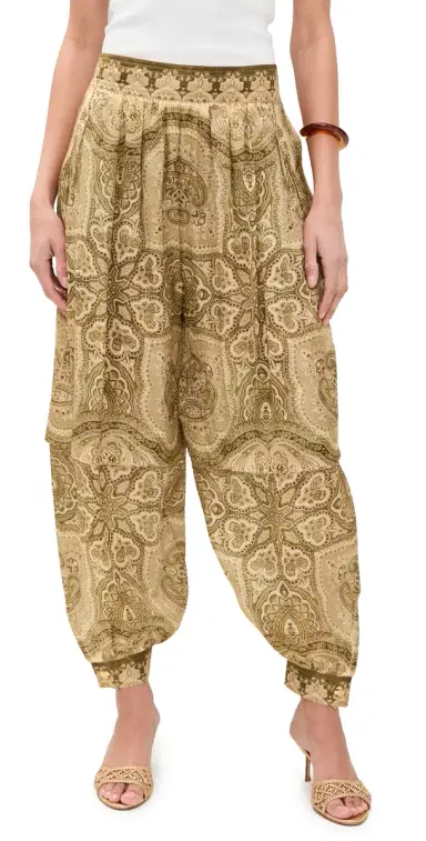 Zimmermann Luna Satin Balloon Pants Olive Perla Paisley | Thumbnail 1 Zimmermann Luna Satin Balloon Pants Olive Perla Paisley | Thumbnail 1