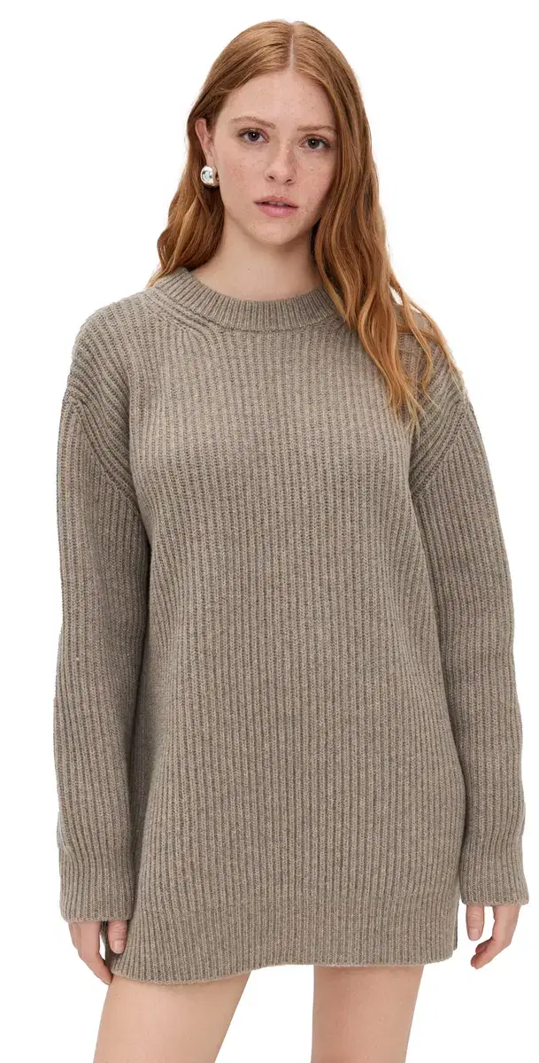 Crew Neck Sweater Dress Beige Crew Neck Sweater Dress Beige
