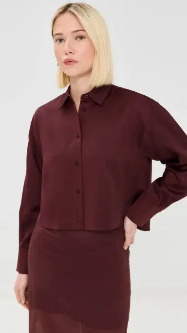 LE BOP Felicity Boxy Cropped Satin Button Down ahogany | Thumbnail 2 LE BOP Felicity Boxy Cropped Satin Button Down ahogany | Thumbnail 2
