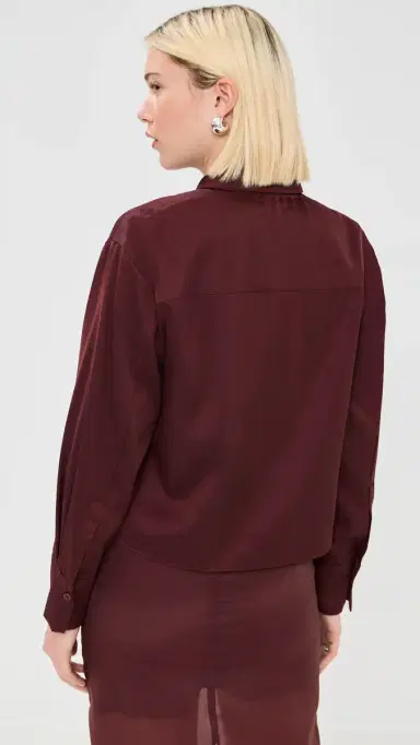 LE BOP Felicity Boxy Cropped Satin Button Down ahogany | Thumbnail 3 LE BOP Felicity Boxy Cropped Satin Button Down ahogany | Thumbnail 3