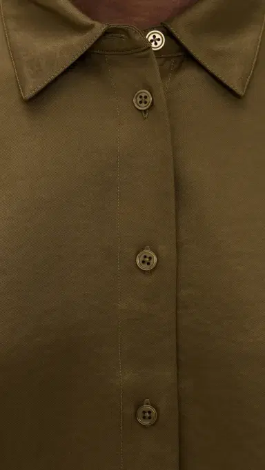LE BOP Felicity Boxy Cropped atin Button Down Military Green | Thumbnail 6 LE BOP Felicity Boxy Cropped atin Button Down Military Green | Thumbnail 6