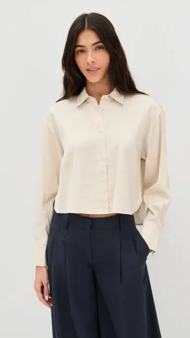 LE BOP Felicity Boxy Cropped Satin Button Down | Thumbnail 2 LE BOP Felicity Boxy Cropped Satin Button Down | Thumbnail 2